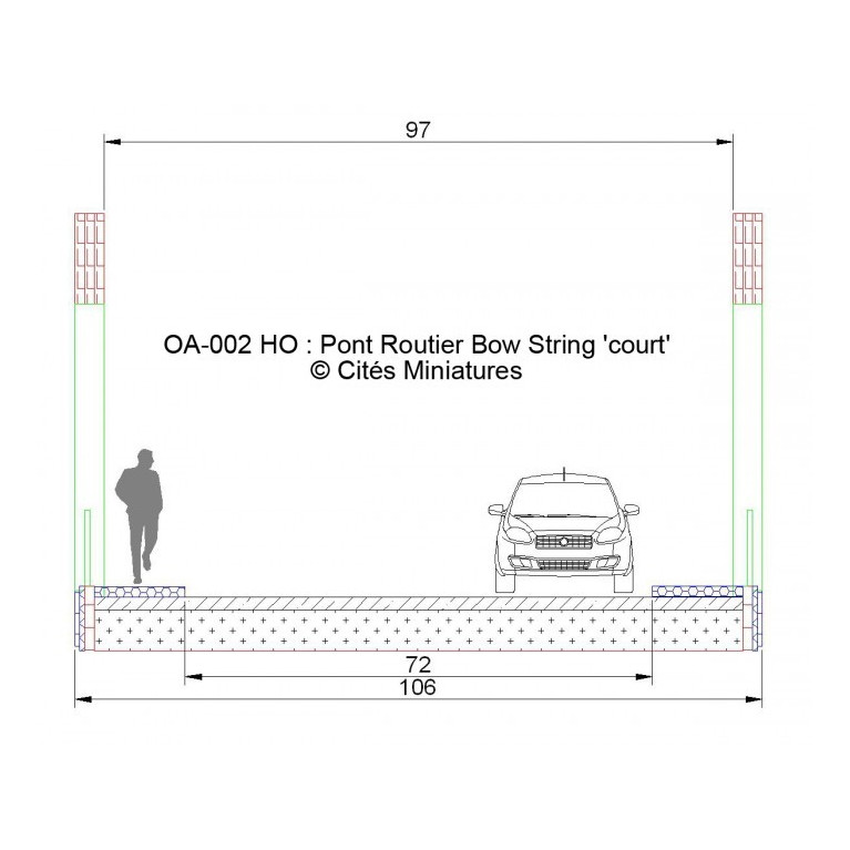 Pont routier Bow string court - version oblique HO
