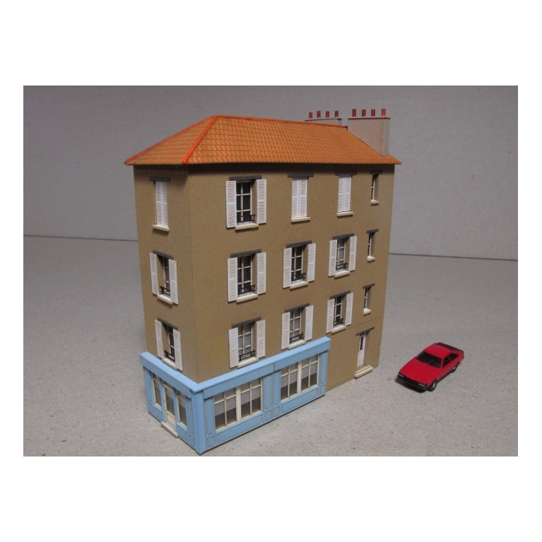 Maison de ville angle R+3 'Au bon coin' échelle N Cités-Miniatures BV-013-N
