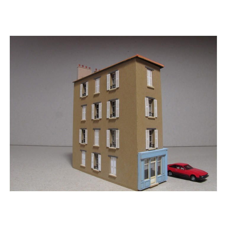 Maison de ville angle R+3 'Au bon coin' échelle N Cités-Miniatures BV-013-N
