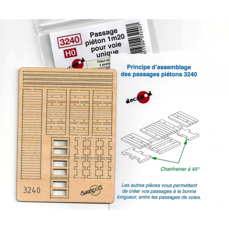 Pedestrian crossing 1m20 for single lane (3 pcs) H0 Decapod 3240 - Maketis