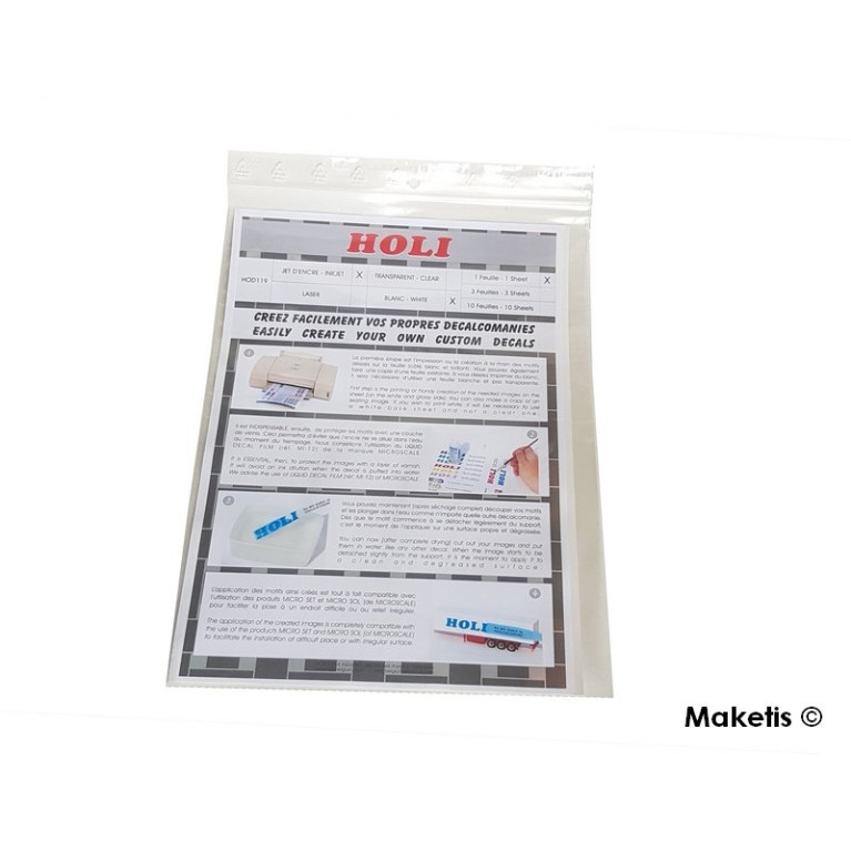 Feuille de papier blanc A4 pour décalcomanies Holi HOD119 - Maketis