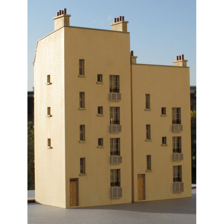 Immeuble de ville étroit mansardé R+3 HO Cités Miniatures BV-016 - Maketis