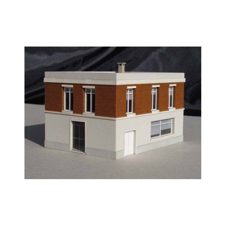 Usine bicorps terre cuite/béton avec cour et verrière - Echelle N - BV-005-N Usine bicorps terre cuite/béton avec cour et verrière - Echelle N - BV-005-N