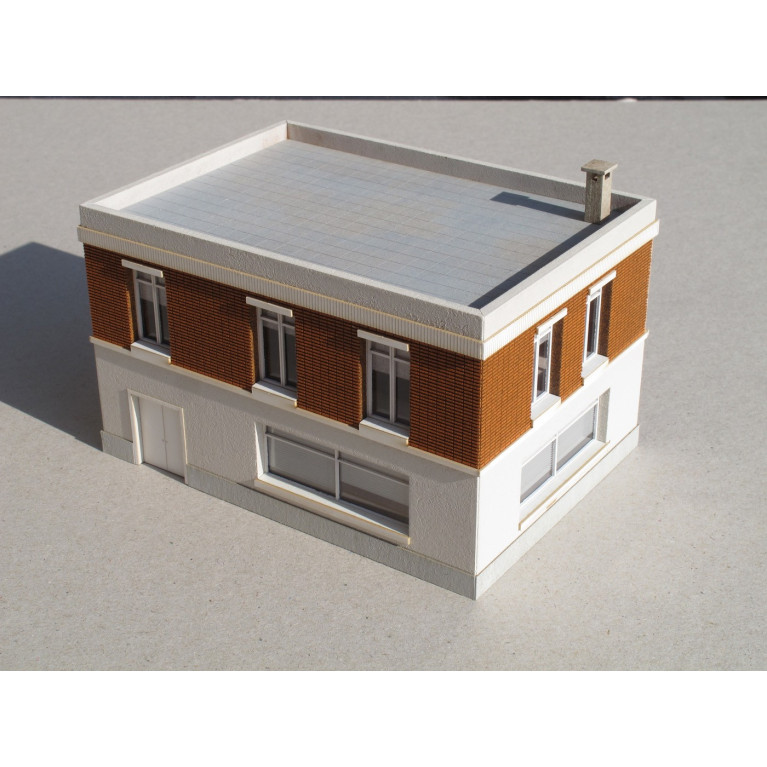 Usine bicorps terre cuite/béton avec cour et verrière - Echelle N - BV-005-N Usine bicorps terre cuite/béton avec cour et verrière - Echelle N - BV-005-N