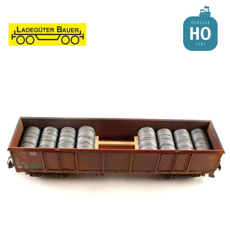 Bobines de fils d'acier pour tombereau à bogies type Eaos HO Ladegüter Bauer H01075 - Maketis