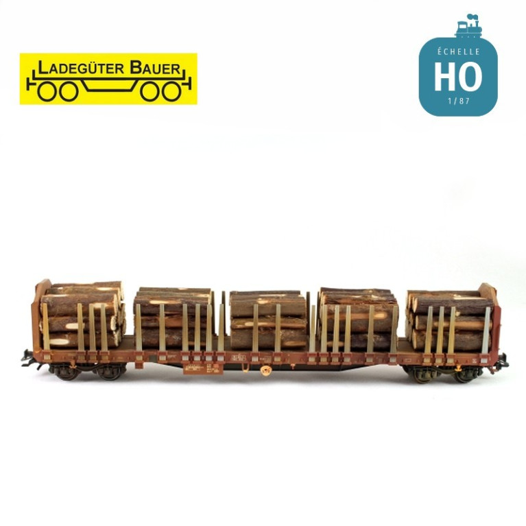 Troncs d'arbres pour wagon type Roos HO Ladegüter Bauer H01100 - Maketis