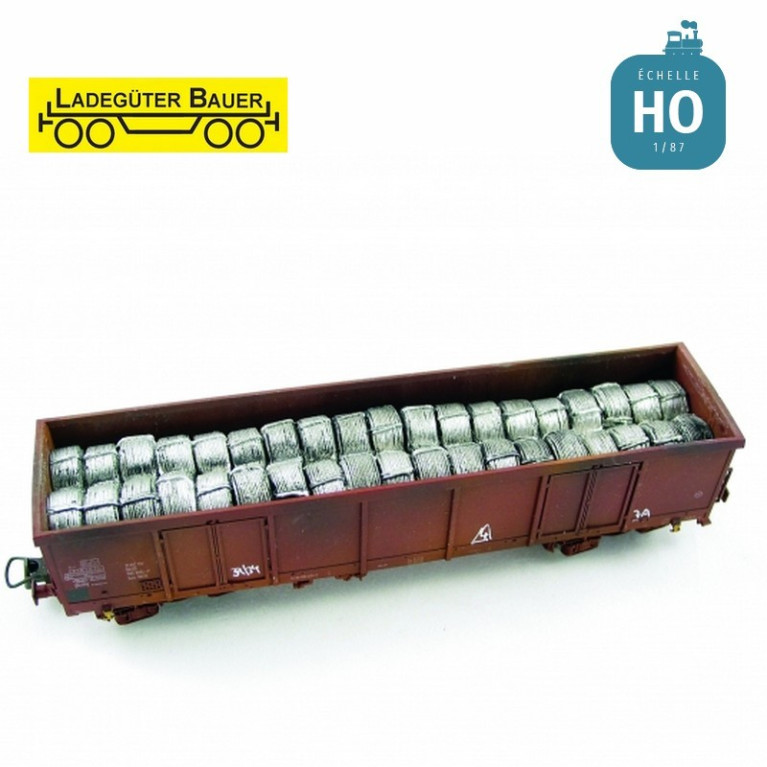 Bobines de fils d'acier pour tombereau à bogies type Eaos HO Ladegüter Bauer H01156 - Maketis