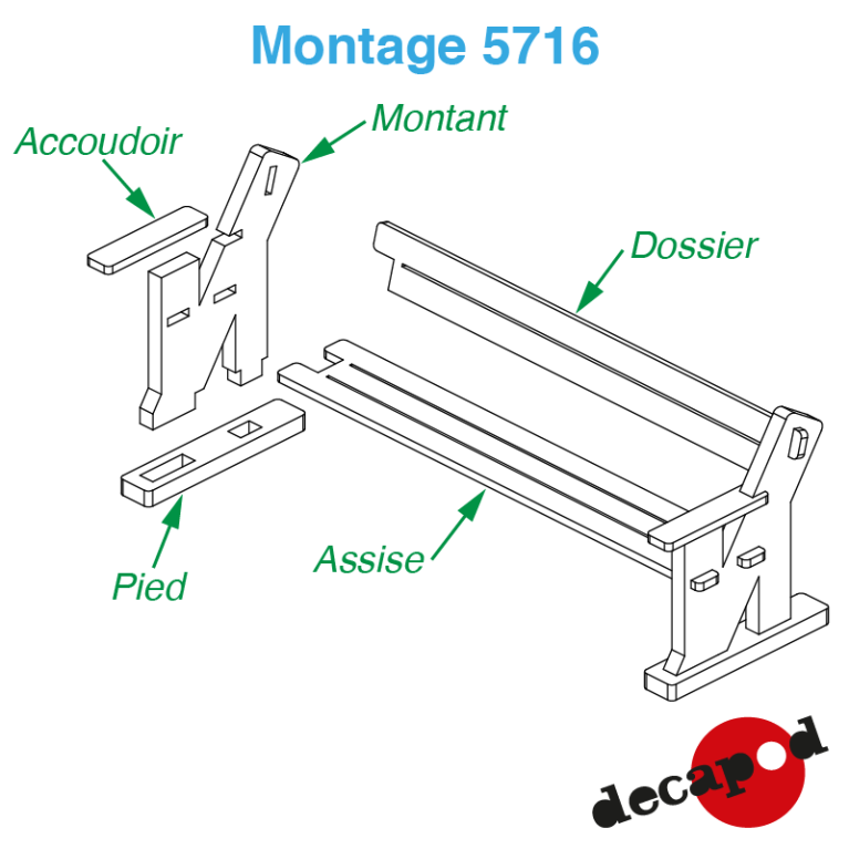 Bancs en bois (6 pcs) HO Decapod 5716 - Maketis