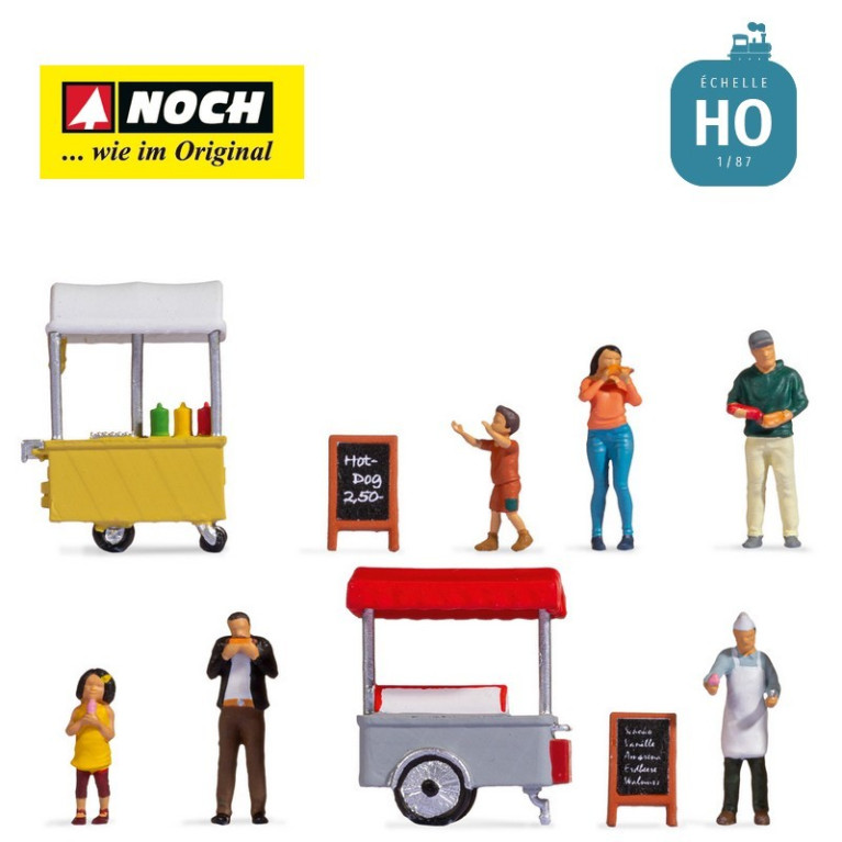Figurines thématiques Chariot glaces et hotdogs HO Noch 16229 - Maketis Figurines thématiques Chariot glaces et hotdogs HO Noch 16229 - Maketis