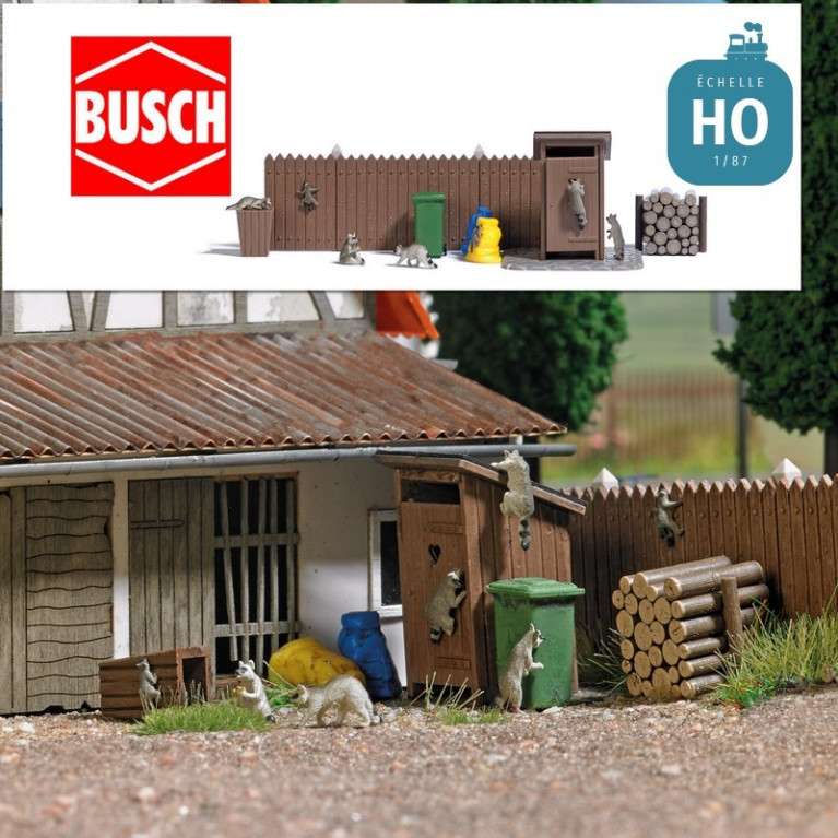 7 Ratons laveurs et accessoires de décor HO Busch 7922 - Maketis 7 Ratons laveurs et accessoires de décor HO Busch 7922 - Maketis