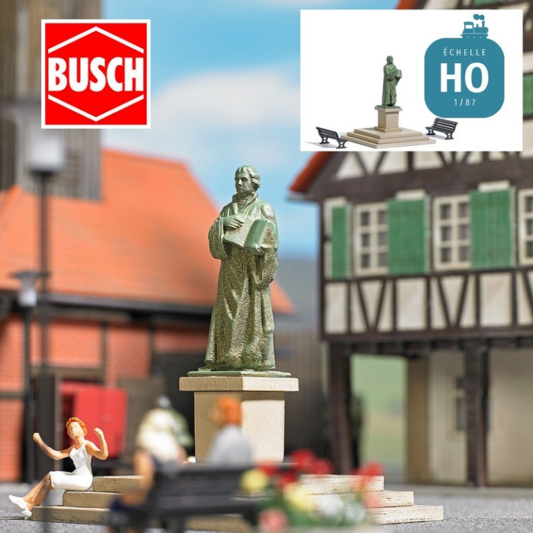 Statue de Martin Luther sur piédestal HO Busch 7730 - Maketis