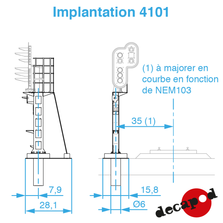 Normaler gerader schwerer Mast H0 Decapod 4101 - Maketis