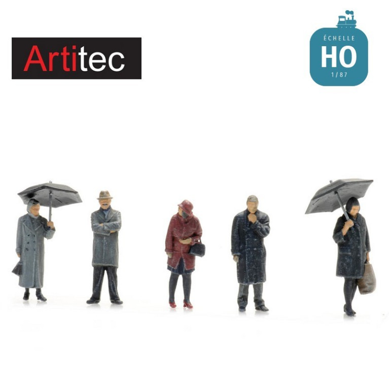 Passagers sous la pluie (5 pcs) HO Artitec 5870003 - Maketis Passagers sous la pluie (5 pcs) HO Artitec 5870003 - Maketis