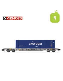 Wagon plat Novatrans Sgss SNCF avec conteneur CMA CGM EP V N Arnold HN6458