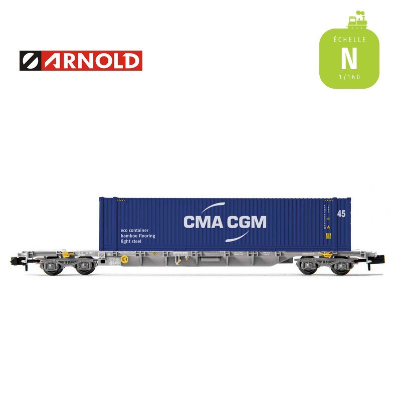 Wagon plat Novatrans Sgss SNCF avec conteneur CMA CGM EP V N Arnold HN6458 - Maketis