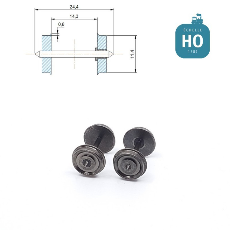 Essieux RP25 (2 pcs) pour wagon Lima diamètre 11,4 mm HO MAK8109 - Maketis