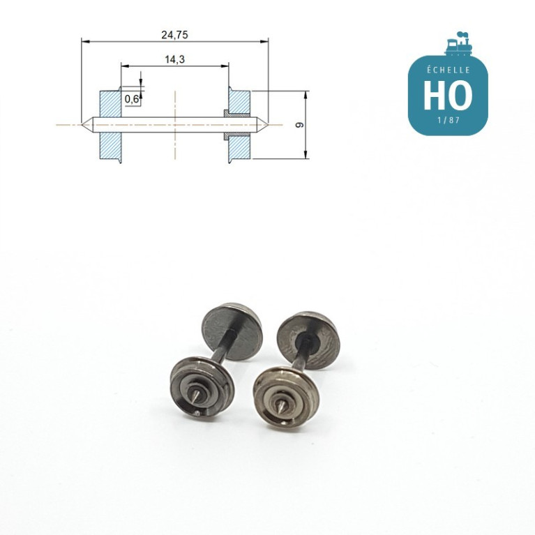 Essieux RP25 (2 pcs) pour wagon Roco diamètre 9,0 mm HO MAK8111 - Maketis