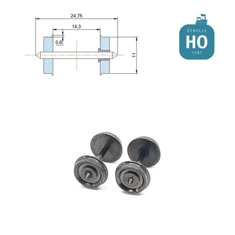 Essieux RP25 (2 pcs) pour wagon Roco diamètre 11,0 mm HO MAK8112 - Maketis