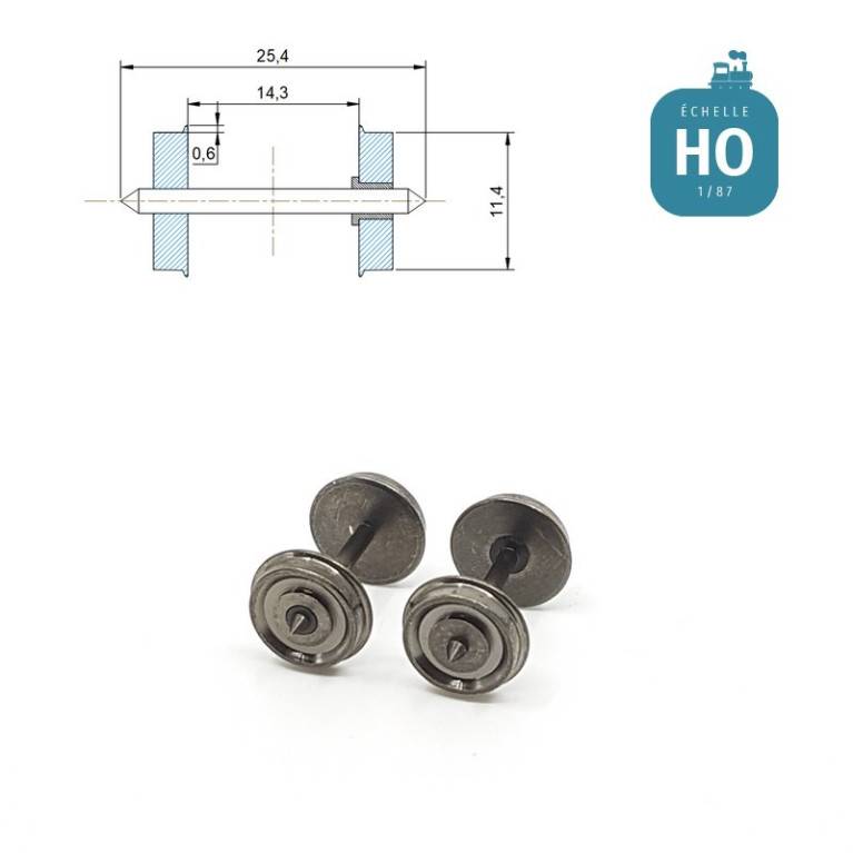 Essieux RP25 (2 pcs) pour wagon Jouef diamètre 11,4 mm HO MAK8114 - Maketis