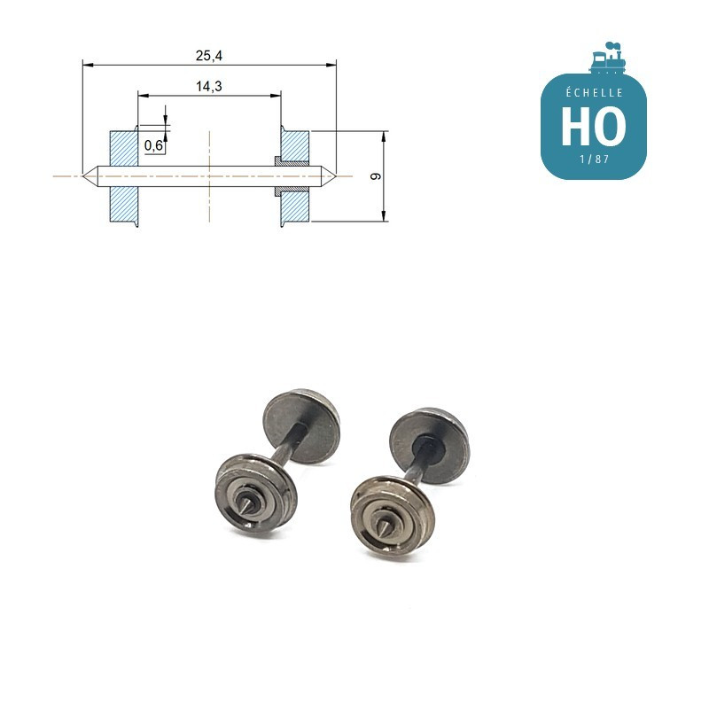 Essieux RP25 (2 pcs) pour wagon Jouef diamètre 9,0 mm HO MAK8137 - Maketis