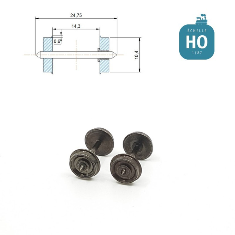 Essieux RP25 (2 pcs) pour wagon Roco diamètre 10,4 mm HO MAK8140 - Maketis