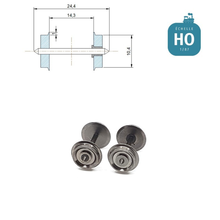 Essieux NEM (2 pcs) pour wagon Lima diamètre 10,4 mm HO MAK6108 - Maketis