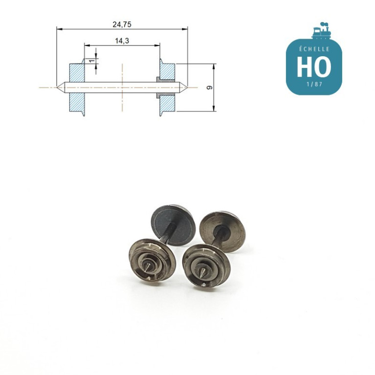 Essieux NEM (2 pcs) pour wagon Roco diamètre 9,0 mm HO MAK6111 - Maketis