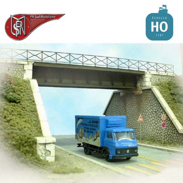 Single lane, right abutment steel deck bridge H0 PN Sud Modelisme 8702 - Maketis