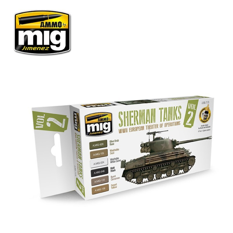 Set peintures acryliques pour char Sherman 2de guerre mondiale Mig AMIG7170 - Maketis