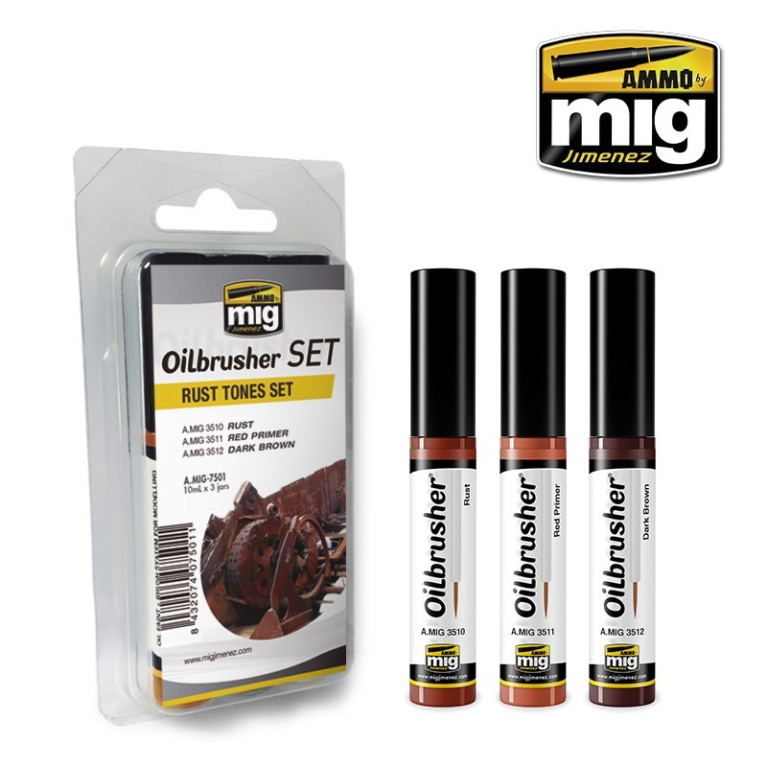 Set peintures à l'huile Oilbrusher Teintes rouille Mig AMIG7501 - Maketis Set peintures à l'huile Oilbrusher Teintes rouille Mig AMIG7501 - Maketis