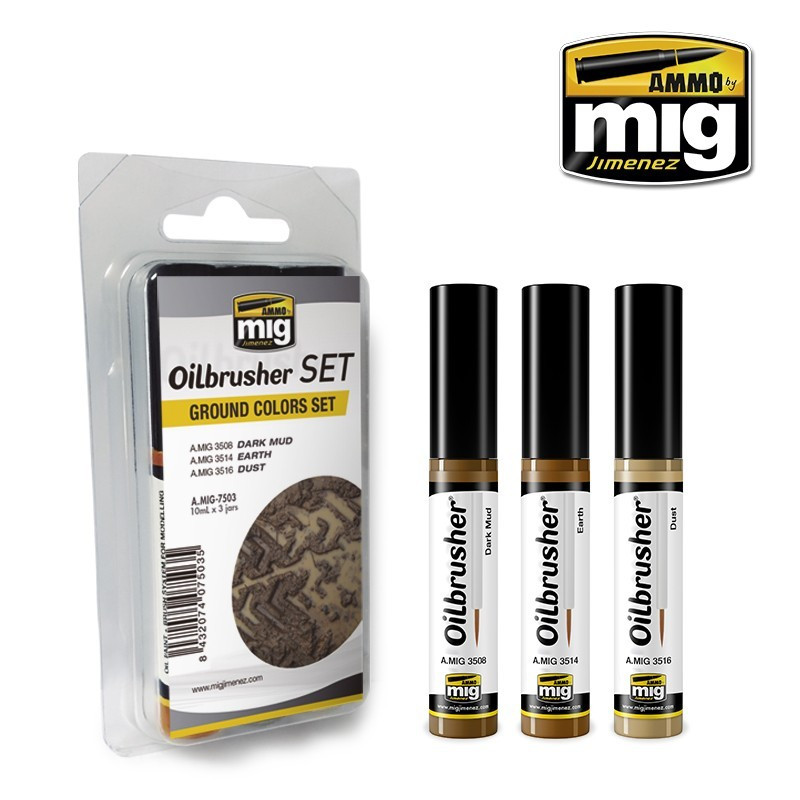 Set peintures à l'huile Oilbrusher Teintes terrain Mig AMIG7503 - Maketis