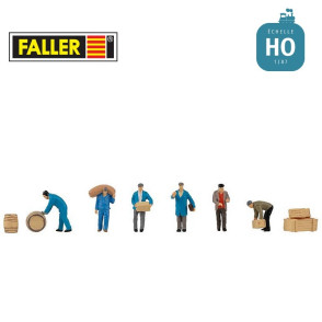 Ouvriers des transports avec paquets et fûts HO Faller 151609 - Maketis