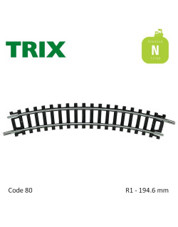 Rail courbe R1 194.6mm code 80 N Minitrix 14912 - Maketis