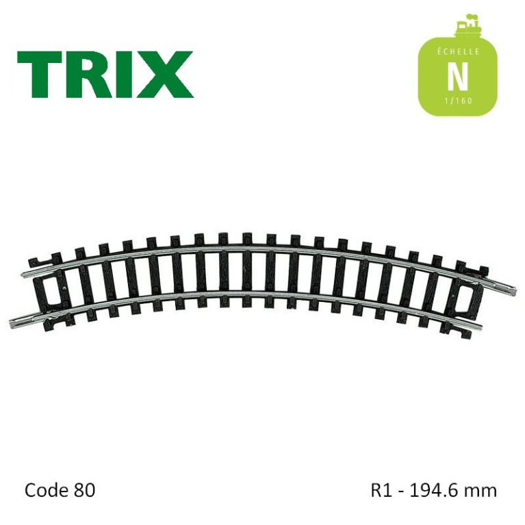 Rail courbe R1 194.6mm code 80 N Minitrix 14912 - Maketis