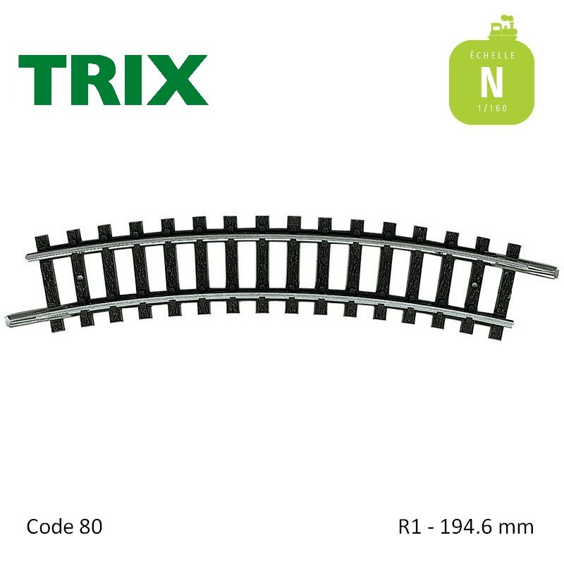 Rail courbe R1 194.6mm code 80 N Minitrix 14914 - Maketis