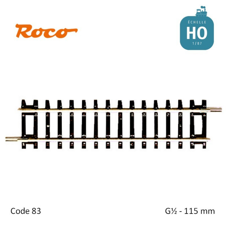 Rail droit RocoLine G½ 115 mm Code 83 HO Roco 42412 - Maketis