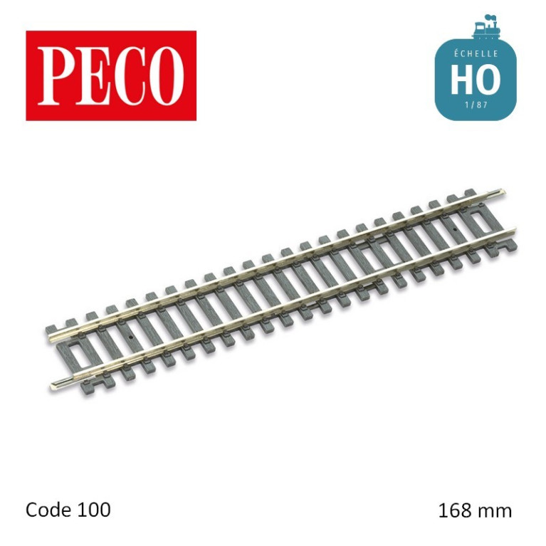 Rail droit Setrack standard 168mm Code 100 HO Peco ST-200 - Maketis