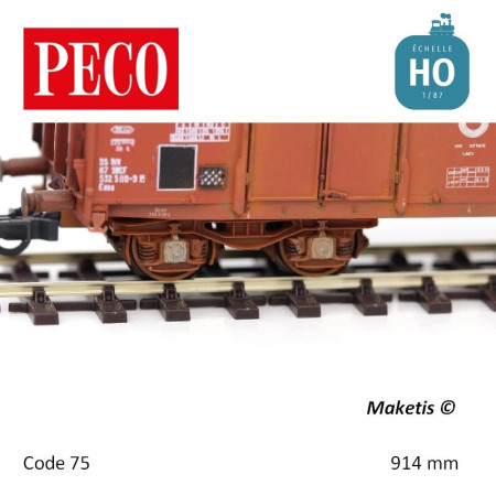 Rail flexible 914 mm double champignon traverses bois HO Code 75 Peco - Maketis