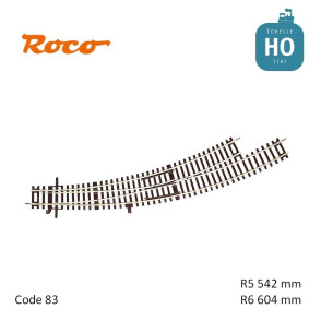 Aiguillage courbe à gauche Roco-Line R5/R6 542/604mm 30° Code 83 HO Roco 42470 - Maketis