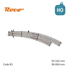 Aiguillage courbe à droite Roco-Line R5/R6 542/604mm 30° Code 83 HO Roco 42471 - Maketis