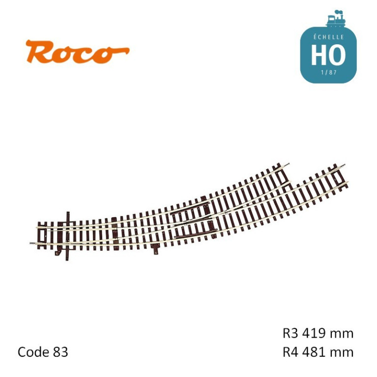 Aiguillage courbe à gauche Roco-Line R3/R4 R419/481mm 30° Code 83 HO Roco 42472 - Maketis