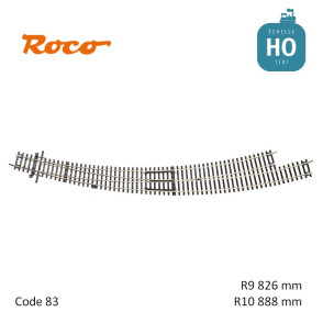 Aiguillage courbe à gauche Roco-Line R9/R10 826/888mm 30° Code 83 HO Roco 42476 - Maketis
