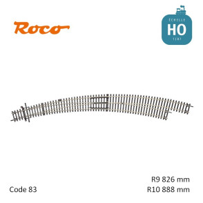 Aiguillage courbe à droite Roco-Line R9/R10 826/888mm 30° Code 83 HO Roco 42477 - Maketis