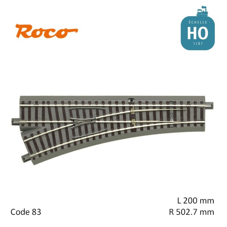 Aiguillage à gauche GeoLine R502,7mm 22,5° Code 83 HO Roco 61140 - Maketis Aiguillage à gauche GeoLine R502,7mm 22,5° Code 83 HO Roco 61140 - Maketis