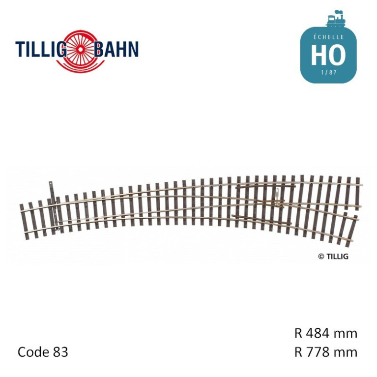 Aiguillage courbe à droite Elite R778/484mm 9° code 83 HO Tillig 85313 - Maketis