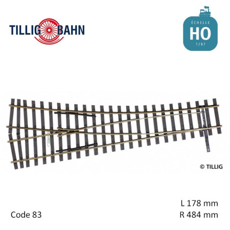 Aiguillage à droite Elite EW2 R484mm 15° code 83 HO Tillig 85323 - Maketis