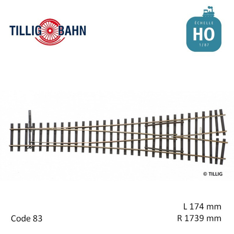 Aiguillage symétrique Elite R1739mm 15° code 83 HO Tillig 85381 - Maketis