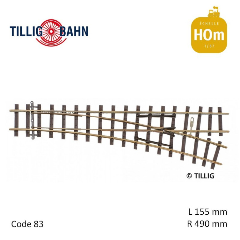 Aiguillage à droite Elite R490mm 18° code 83 HOm Tillig 85631 - Maketis