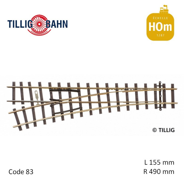 Weiche links 18°, Länge 155 mm H0m Tillig 85632 - Maketis