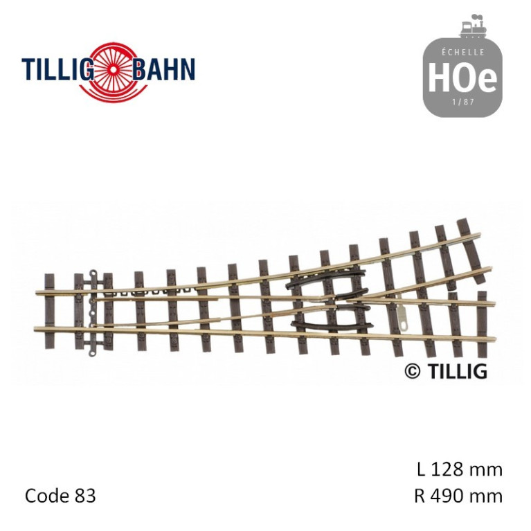 Weiche links H0e 18°, Länge 128 mm H0e Tillig 85638 - Maketis